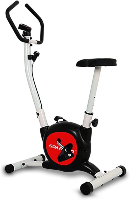 SPARNOD FITNESS SUB-49 Upright Exercise Bike for home gym - LCD Display, Height Adjustable Seat, Compact design, 4Kg Flywheel - Perfect Cardio Exercise Cycle Machine for Small Spaces (DIY)