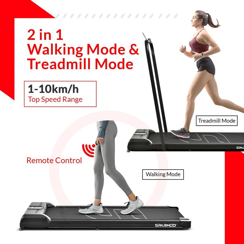 Sparnod Fitness STH-3005 Walking Pad Foldable Treadmill for Home - No Installation Required, Space Saving Storage Under Bed/Sofa - Remote Control, Bluetooth Speakers, LED Display