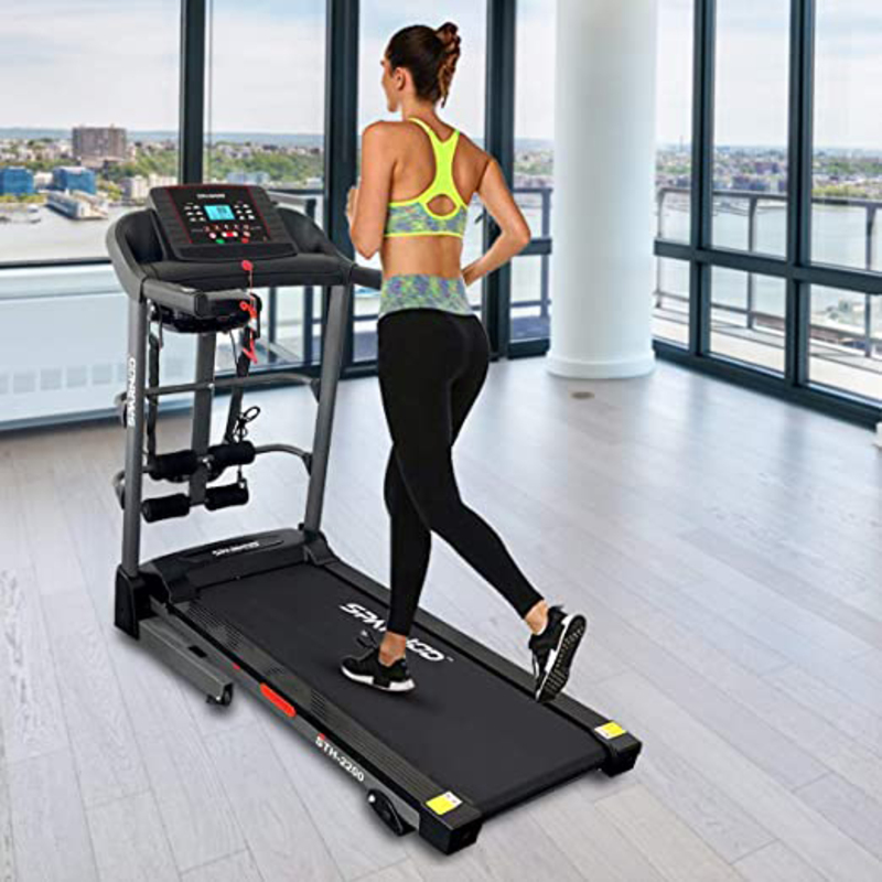 Sparnod Fitness STH-2200 Automatic Multifunction Foldable Motorized Running Treadmill for Home Use, Black