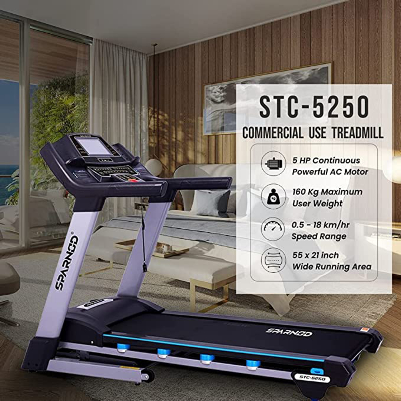 Sparnod Fitness STC-5250 Automatic Motorized Walking & Running Semi-Commercial Treadmill with Auto Incline, Black