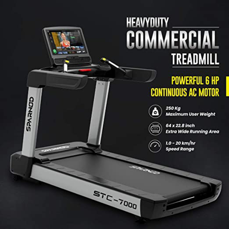 Sparnod Fitness STC-7000 Heavy Duty Professional Grade Commercial Treadmill for Gym Use with 18.5 inch Touchscreen Display & WiFi, Black