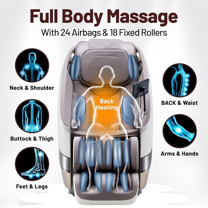 Zeitaku ANSHIN Massage Chair Recliner Full Body Massage with 18 Fixed Rollers & 16 Auto Programs, Zero Gravity, Back Heat Therapy, Foot Massage, BT Speakers, LCD Display & Voice Control