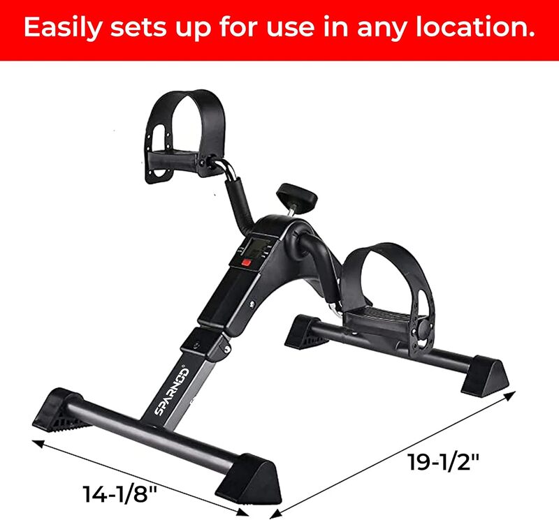 Sparnod Fitness SMB-100_B Mini Cycle Pedal Exerciser with Adjustable Resistance and LCD Monitor for Home and Office: Portable Under Desk Pedal Exerciser for Arm and Leg Workout.