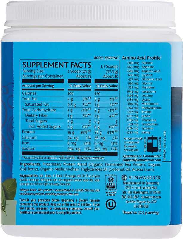 Sunwarrior - Warrior Blend High Performance Plant-Based  Keto-Friendly Vegan Organic Protein Powder Unflavored 375 g