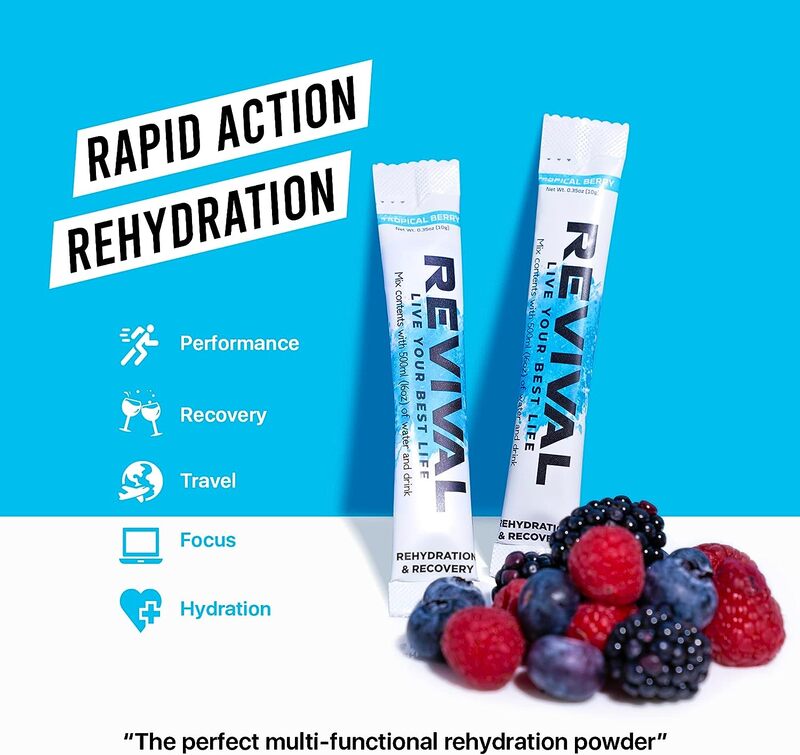 Revival Rapid Rehydration Electrolytes Powder - High Strength Vitamin C, B1, B3, B5, B12 Supplement Sachet Drink, Effervescent Electrolyte Hydration (Watermelon flavor, 30 Count