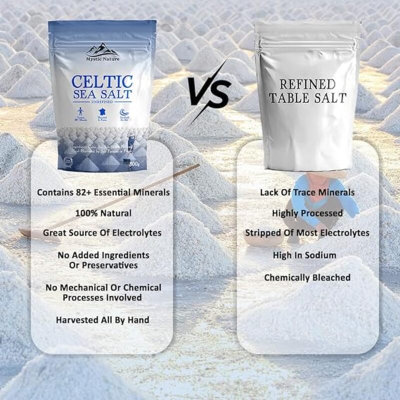 Mystic Nature Unrefined Celtic Sea Salt Contains 82 Minerals 500g