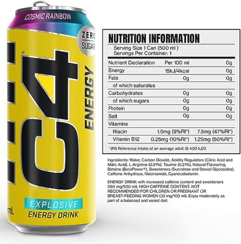 C4 Zero Sugar Energy Drink Cosmic Rainbow 500ml Pack of 12