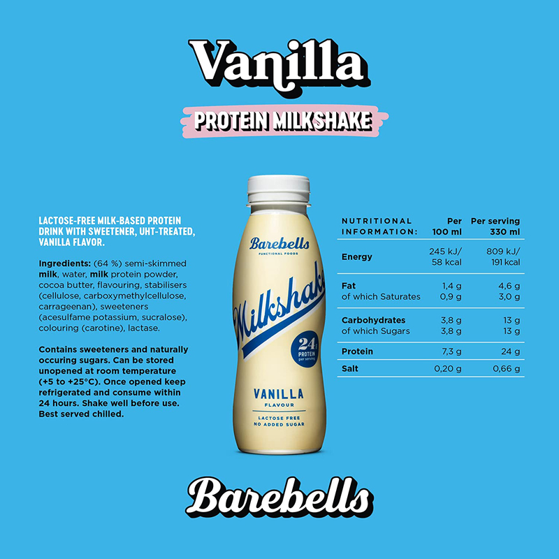 Barebells Vanilla Protein Milkshake, 8 Bottles x 330ml