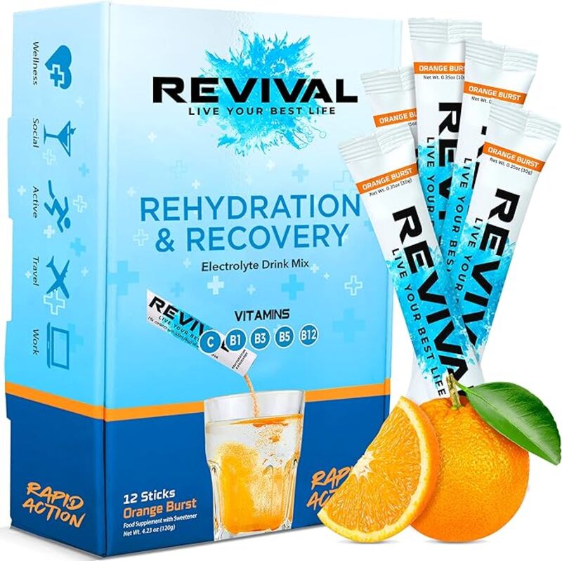 Revival Rapid Rehydration Electrolytes Powder Orange Burst 12 Sachet