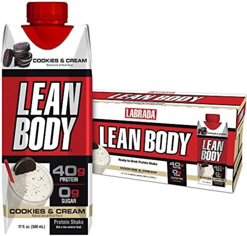 Lean Body Ready-to-Drink Cookies and Cream Protein Shake, 40g Protein, Whey Blend, 0 Sugar, Gluten Free, 22 Vitamins & Minerals, Pack of 12.