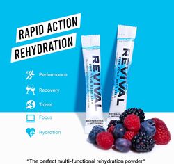 Revival Rapid Rehydration Electrolytes Powder - High Strength Vitamin C, B1, B3, B5, B12 Supplement Sachet Drink, Effervescent Electrolyte Hydration (tropical berry  Flavor, 30 Count