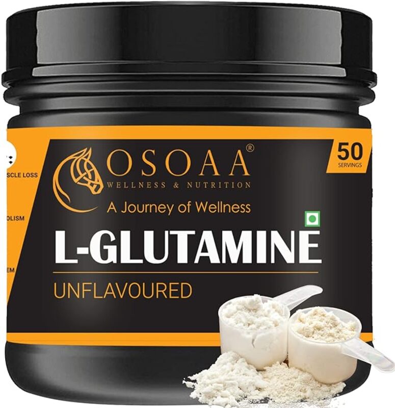 OSOAA Pure L-Glutamine Muscle Growth & Recovery Supplement 250gm Unflavoured, Post Workout Recovery, Men & Women, 50 Serving