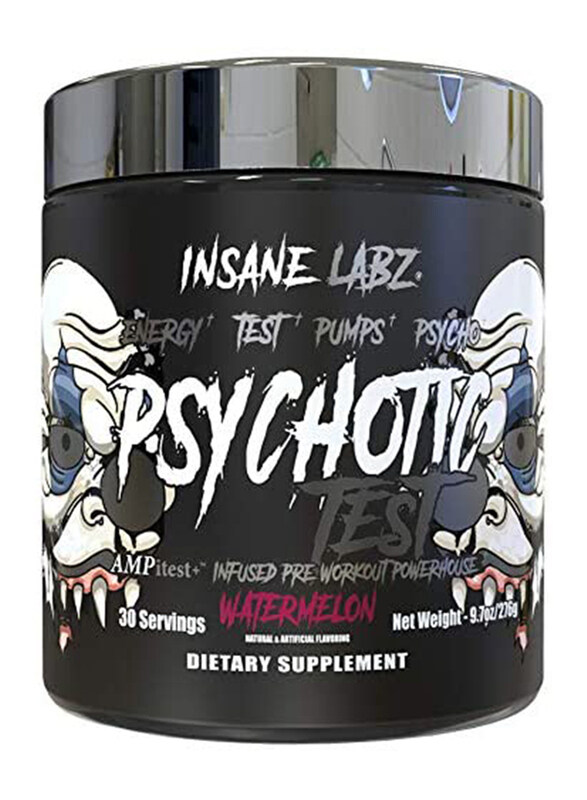 

Insane Labz Psychotic Test High Stim Testosterone Energy and Pump Boosting Pre-workout Powder, 276gm, Watermelon