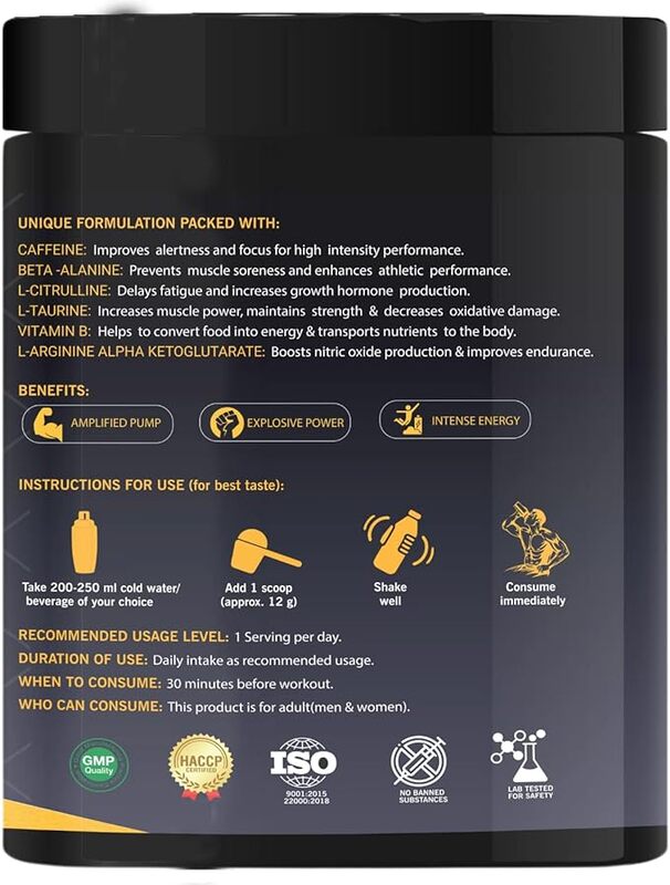 OSOAA Power Up Pre-Workout Supplement (400gm, Blue Lagoon) Lab Tested & FSSAI Approved Essential Minerals & L-Arginine for Lean Muscles, Strength & Energy Boost