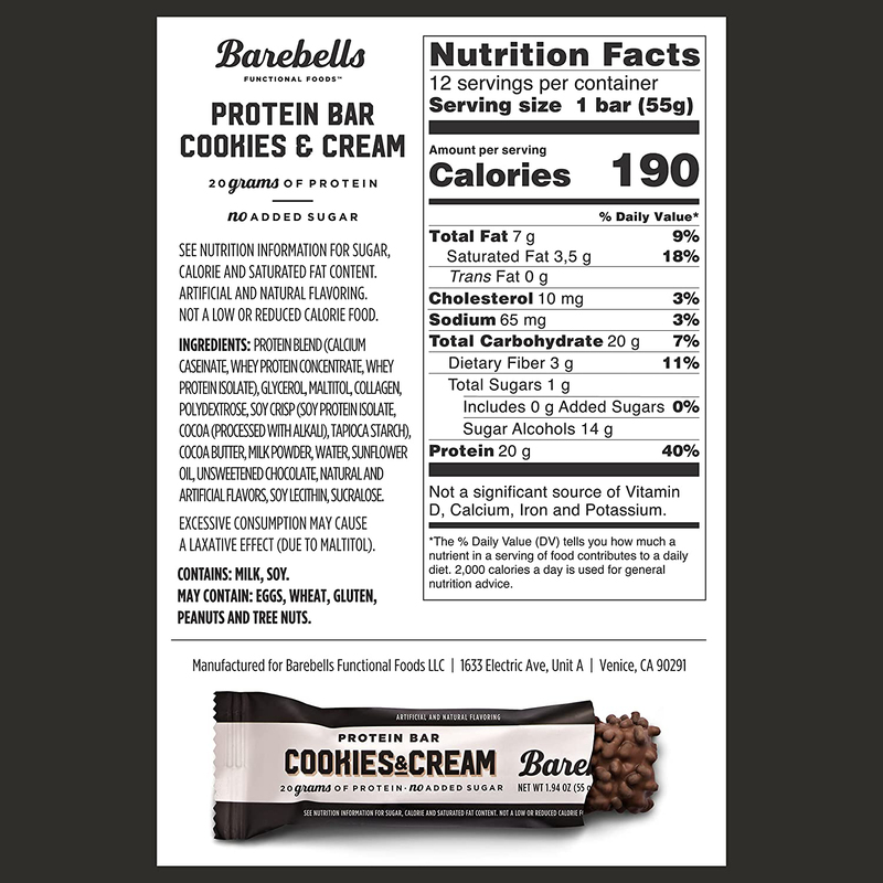 Barebells Cookies & Cream Protein Bar, 12 x 240g