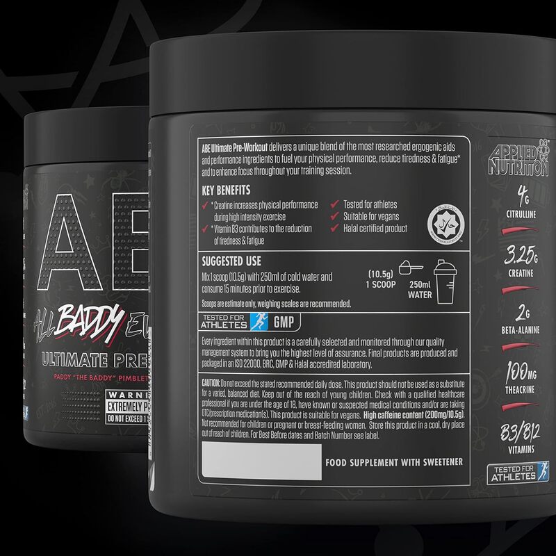 ABE Pre Workout - All Black Everything Pre Workout Powder, Energy & Physical Performance with Citrulline, Creatine, Beta Alanine 315g - 30 Servings Baddy Berry