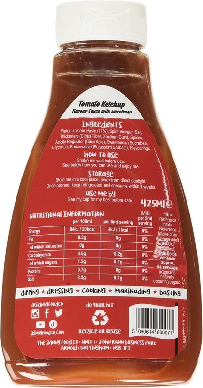 The Skinny Food Co. Tomato Ketchup  Virtually Zero Calorie Sugar Free Sauce #NotGuilty  425ml Bottle