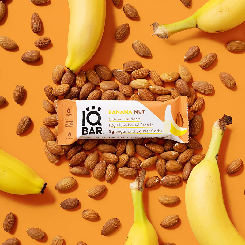 IQ Bar Brain and Body Keto Protein Bars, 12 Bars, Banana Nut