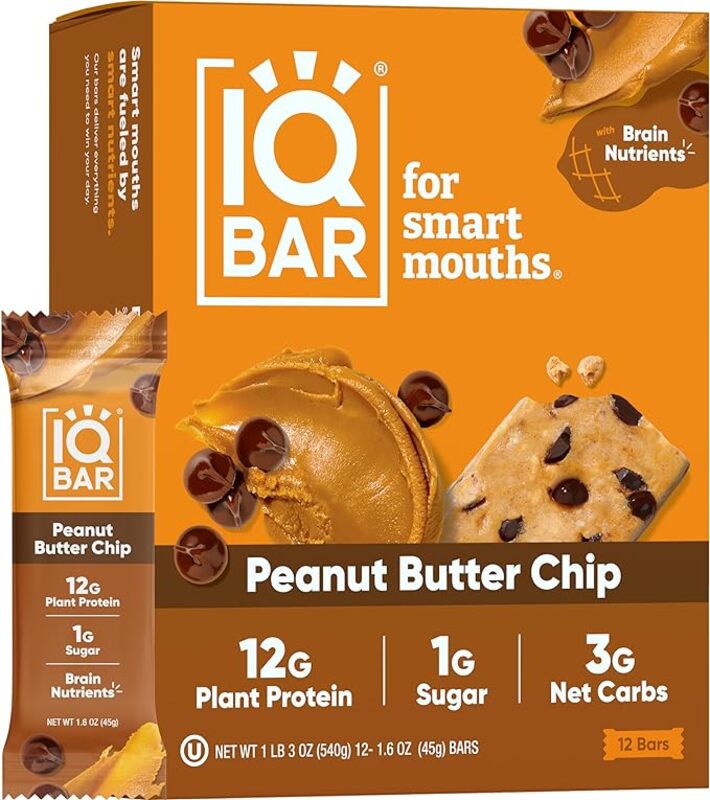 IQ Bar Brain and Body Keto Protein Bars, 12 Bars, Peanut Butter Chip
