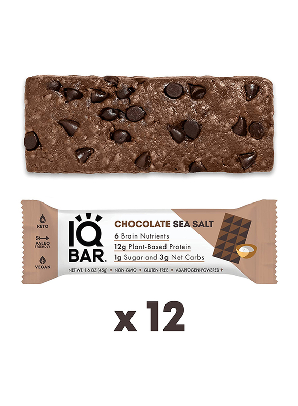 IQ Bar Brain and Body Keto Protein Bars, 12 Bars, Chocolate Sea Salt