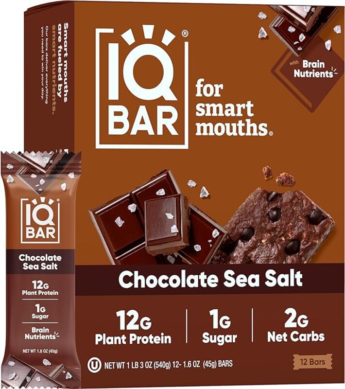 IQ Bar Brain and Body Keto Protein Bars, 12 Bars, Chocolate Sea Salt