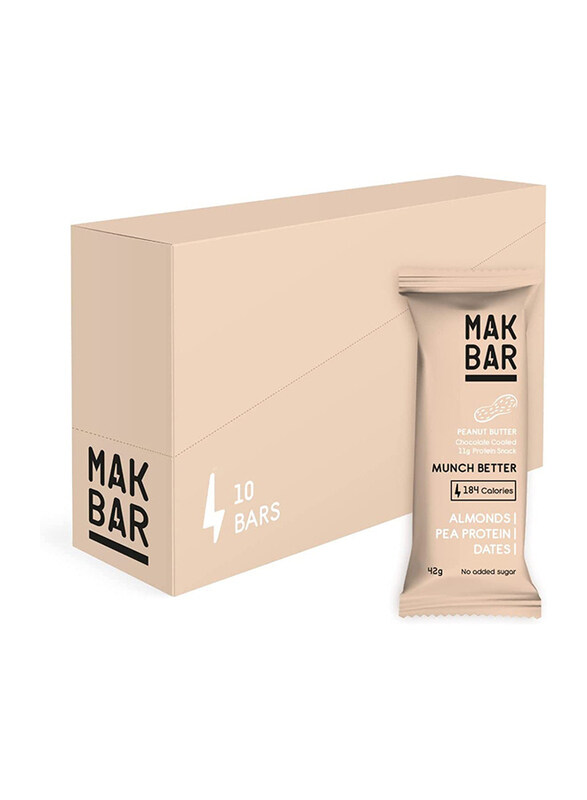 

Mak Bar Almonds, Pea Protein & Dates 184 Calories Protein Bar, 10 x 42g, Peanut Butter