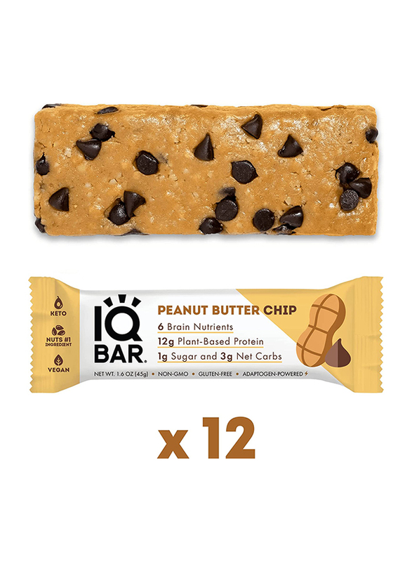 IQ Bar Brain and Body Keto Protein Bars, 12 Bars, Peanut Butter Chip