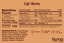 Huma Chia Energy Gel - Cafe Mocha - 9 count x 36g - 25gr Carbs, 2x Caffeine, 50mg Caffeine, 100% All Natural, Vegan, Gluten Free, Easy Digestion