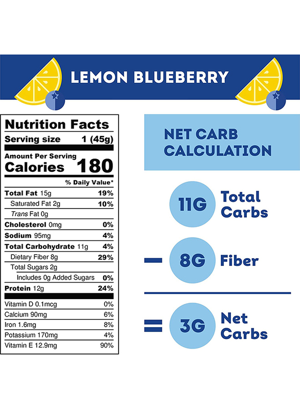 IQ Bar Brain and Body Keto Protein Bars, 12 Bars, Lemon Blueberry