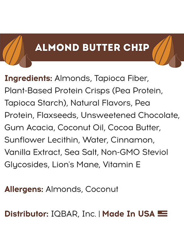 IQ Bar Brain and Body Keto Protein Bars, 12 Bars, Almond Butter Chip