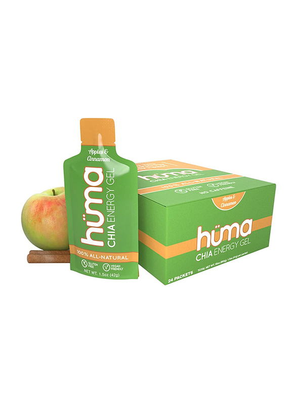 Huma Chia Energy Gel - Apple and Cinnamon - 9 count x 42g - 22gr Carbs, 100% All Natural, Vegan, Gluten Free, Caffeine Free, Easy Digestion 