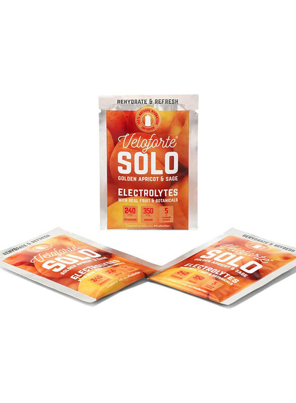 

Veloforte Solo Hydration Natural Electrolyte Powder, 9 Sachets, Golden Apricot & Sage