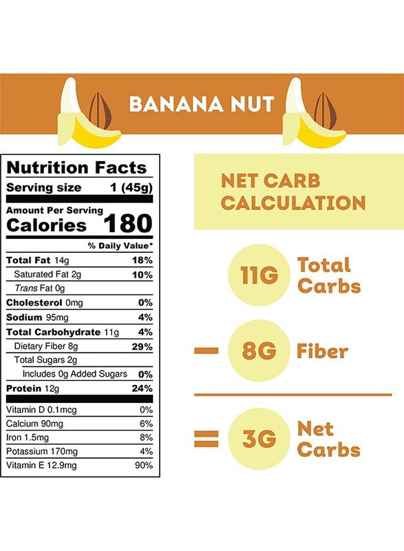 IQ Bar Brain and Body Keto Protein Bars, 12 Bars, Banana Nut