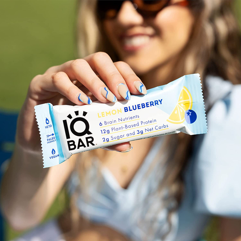 IQ Bar Brain and Body Keto Protein Bars, 12 Bars, Lemon Blueberry