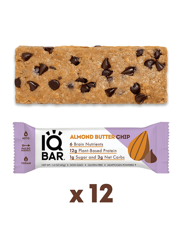 IQ Bar Brain and Body Keto Protein Bars, 12 Bars, Almond Butter Chip