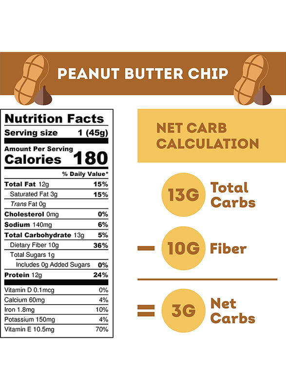 IQ Bar Brain and Body Keto Protein Bars, 12 Bars, Peanut Butter Chip