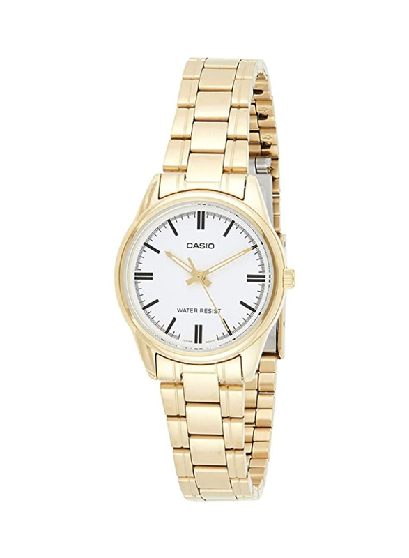 Casio Dress Analog Watch for Women with Stainless Steel Band, Water Resistant, LTP-V005G-7AUDF, Gold/White