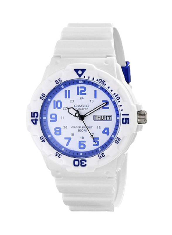 Casio Analog Watch for Men with Resin Band, Water Resistant, MRW200HC-7B2VDF, White/Blue
