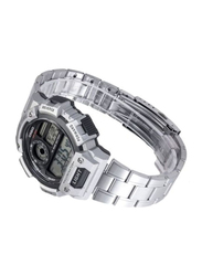 Casio Youth Series Digital Watch for Men with Stainless Steel Band, Water Resistant, AE-1400WHD-1AVDF, Silver/Grey-Black