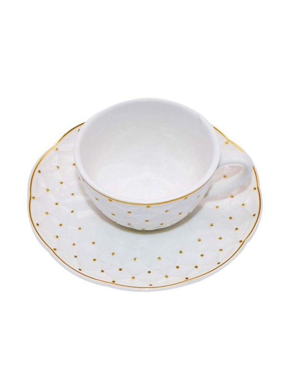 12-Piece Ceramic Tea Cup Set, SCS-1501, White/Gold