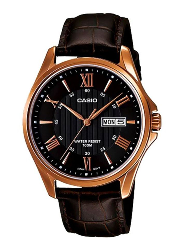 Casio Enticer Series Analog Watch for Men with Leather Band, Water Resistant, MTP-1384L-1ADF, Brown/Black
