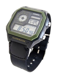 Casio Classic Digital Watch for Men with Nylon Band, Water Resistant, AE-1200WHB-1BVDF, Black/Grey