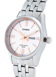 Casio Enticer Series Analog Watch for Women with Stainless Steel Band, Water Resistant, LTP-1335D-4AVDF, Silver/Pink