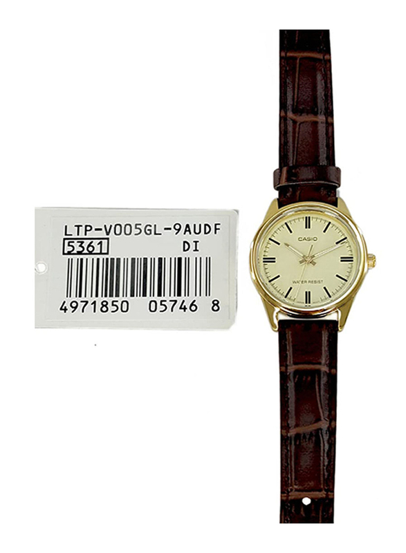 Casio Enticer Analog Watch for Women with Leather Band, Water Resistant, LTP-V005GL-9AUDF, Brown/Beige