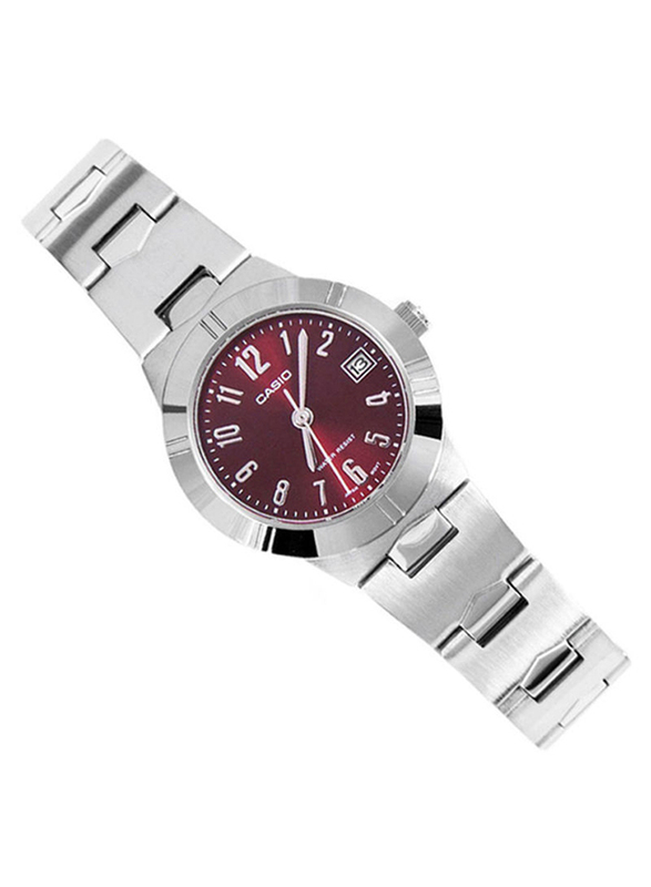 Casio Enticer Analog Watch for Men with Stainless Steel Band, Water Resistant, LTP-1241D-4A2DF, Silver/Red