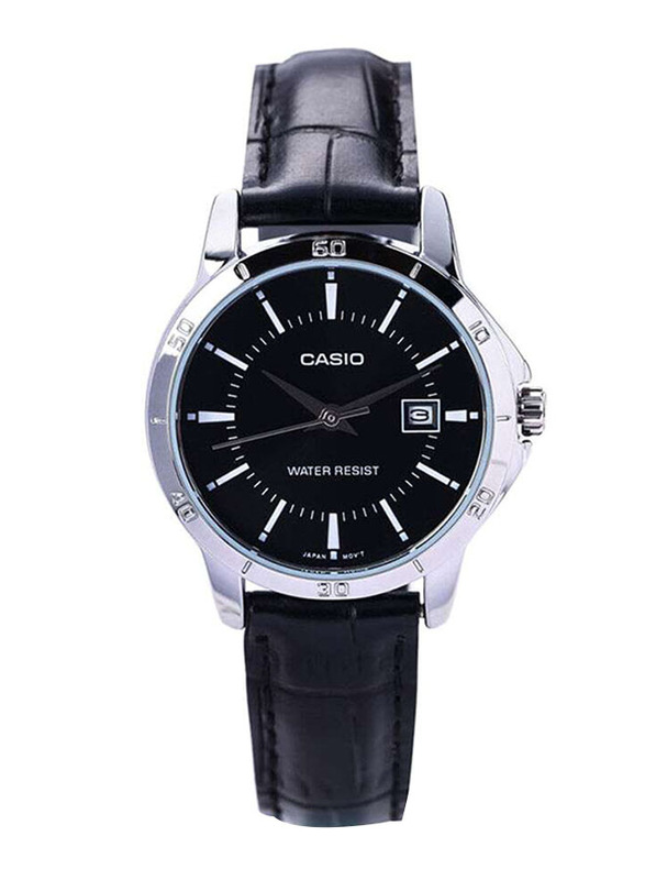 Casio Analog Watch for Women with Leather Band, Water Resistant, LTP-V004L-1AUDF, Black