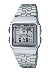 Casio Vintage Digital Watch for Men with Stainless Steel Band, Water Resistant, A500WA-7DF, Silver/Grey