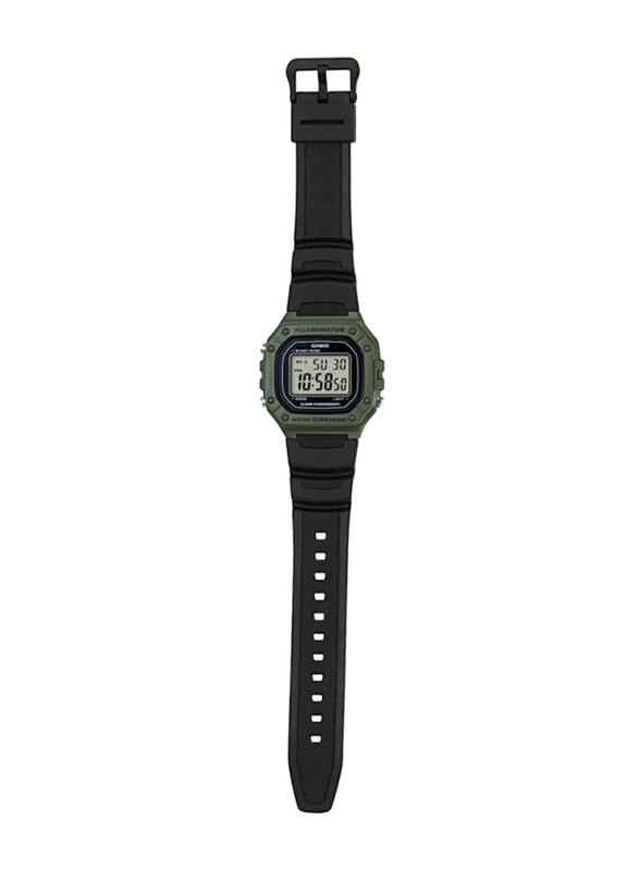 Casio Youth Digital Watch for Men with Resin Band, Water Resistant, W-218H-3AVDF, Black/Green