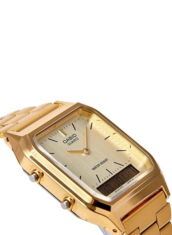 Casio Vintage Analog/Digital Watch for Men with Stainless Steel Band, Water Resistant, AQ-230GA-9DMQ, Gold/Gold