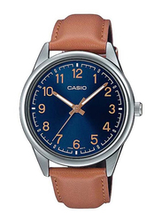 Casio Analog Watch for Men with Leather Band, Water Resistant, MTP-V005L-2B4UDF, Brown/Blue